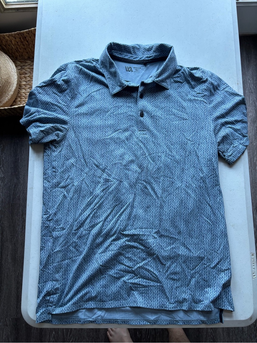 Men's Light Blue Geometric Polo Shirt by Unknown Brand